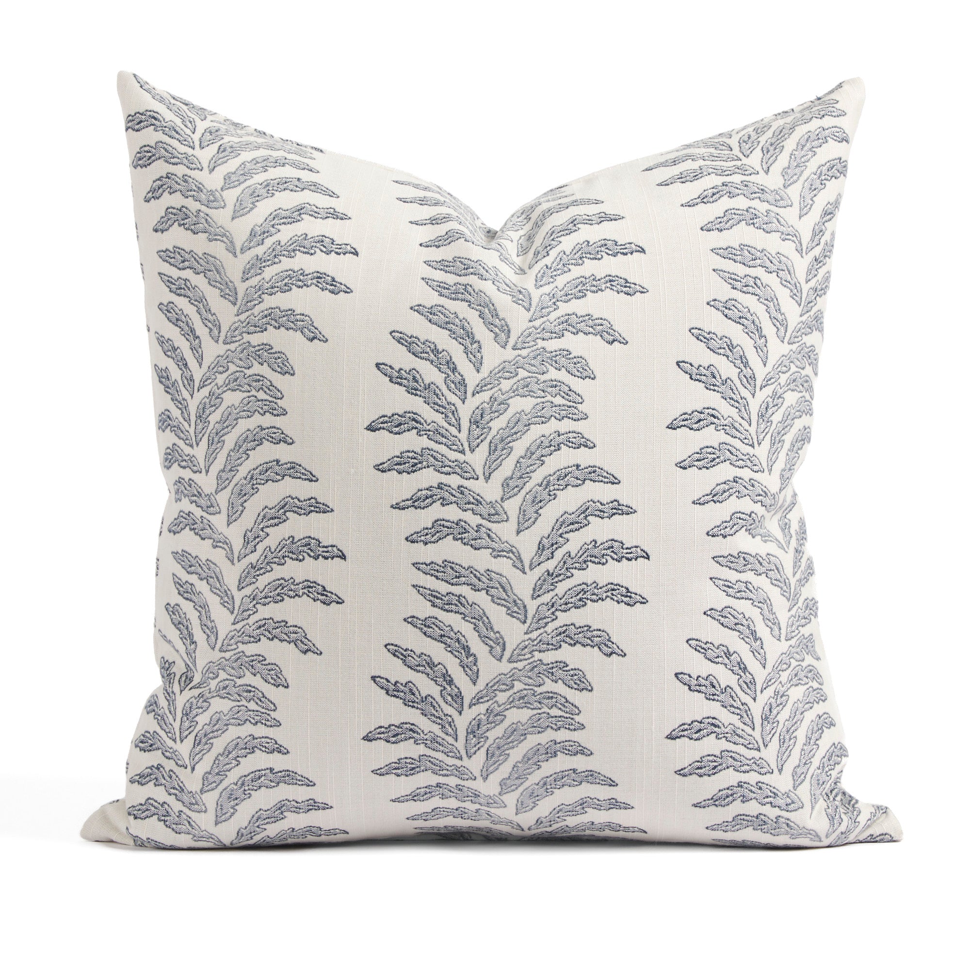 Tonic Living Swoon 20x20 outdoor pillow in Denim, a blue and white throw pillow with soft botanical stripe.