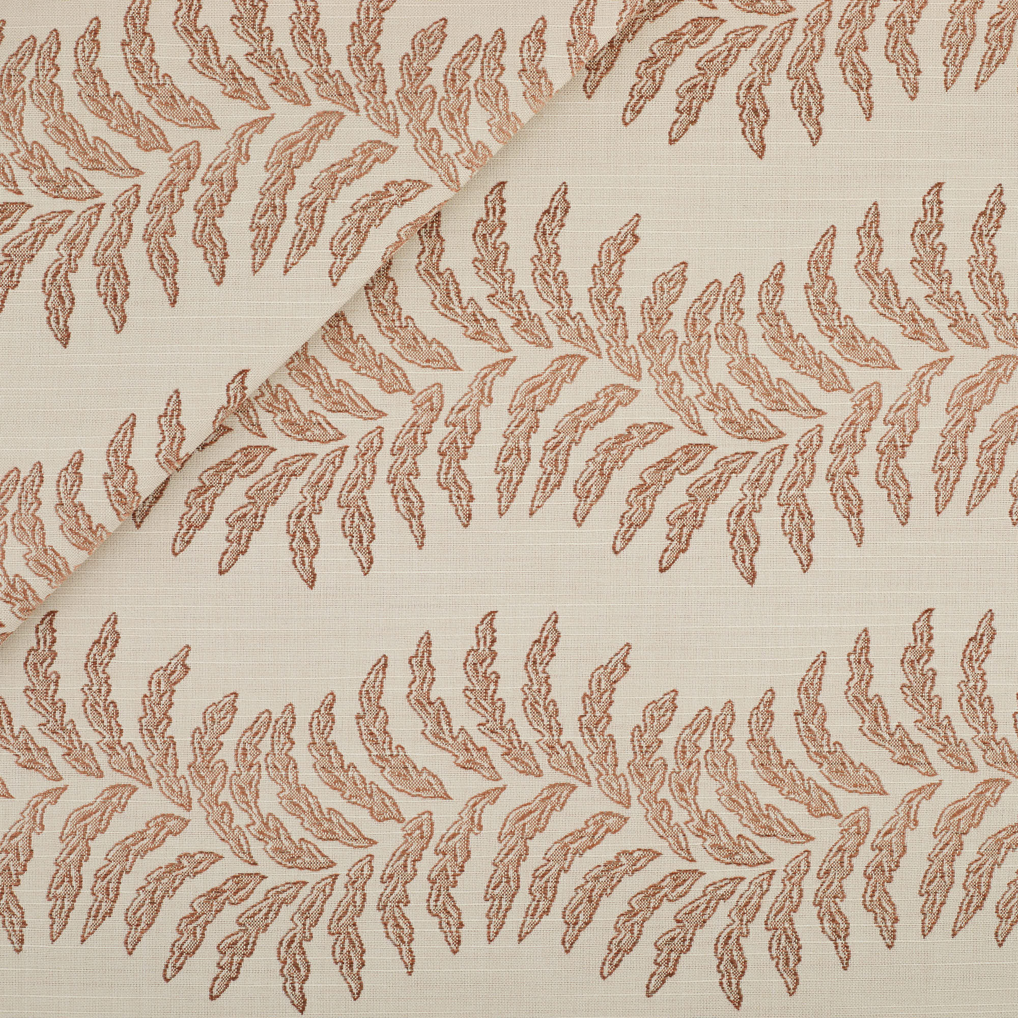 Tonic Living Swoon Sunbrella Outdoor Fabric in Terracotta, a dusty terracotta and white indoor/outdoor upholstery fabric with botanical stripe.