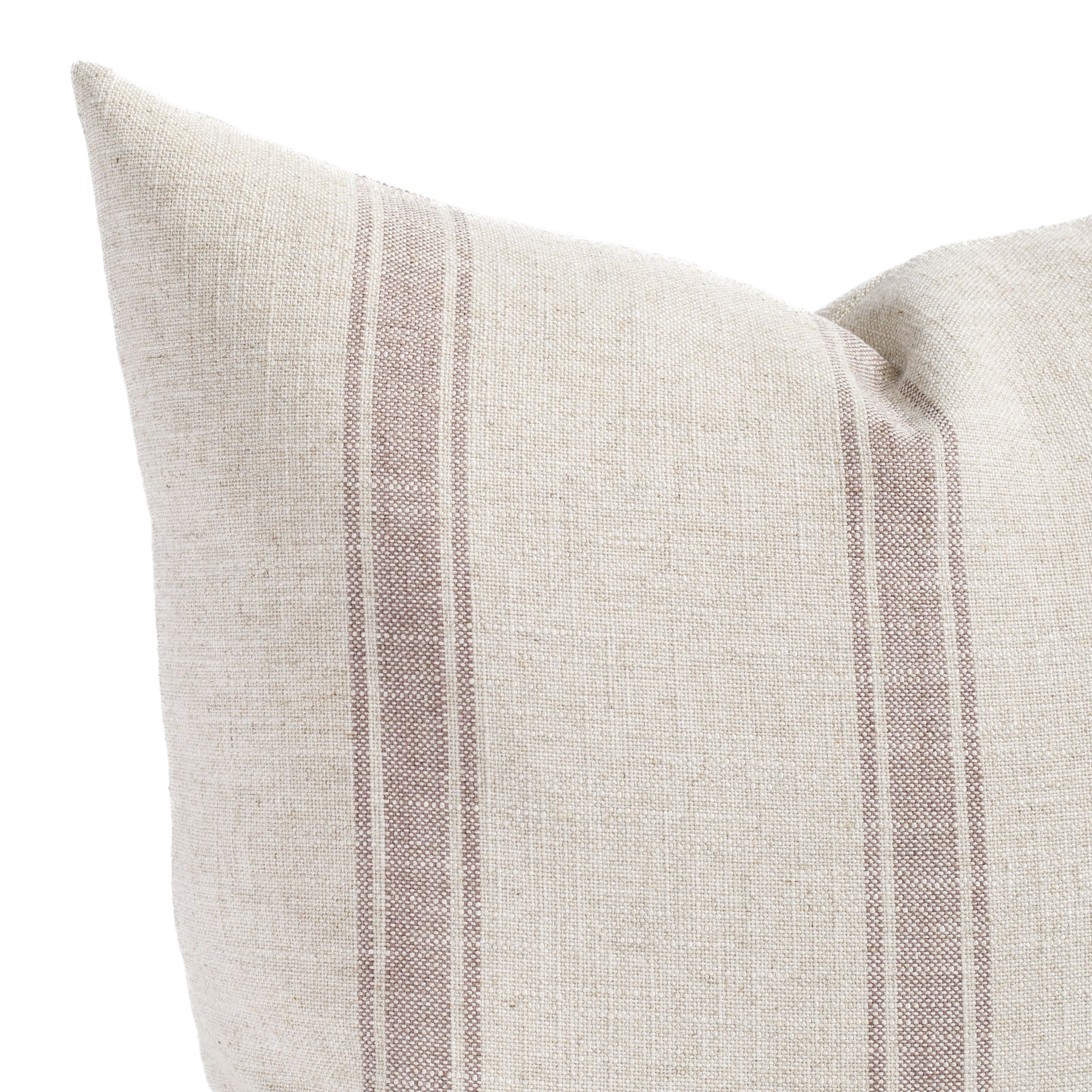 a soft purple and oatmeal striped throw pillow : close up view