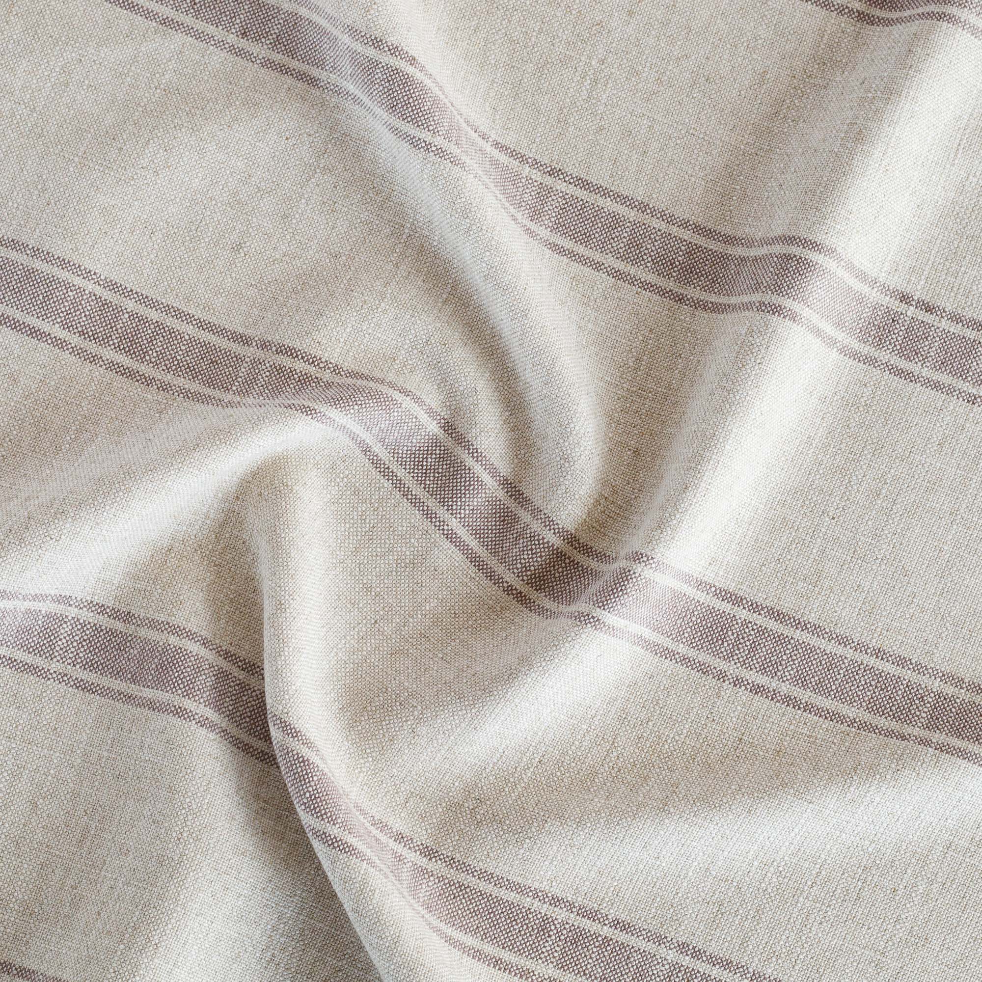 an oatmeal and soft purple stripe linen blend home decor fabric