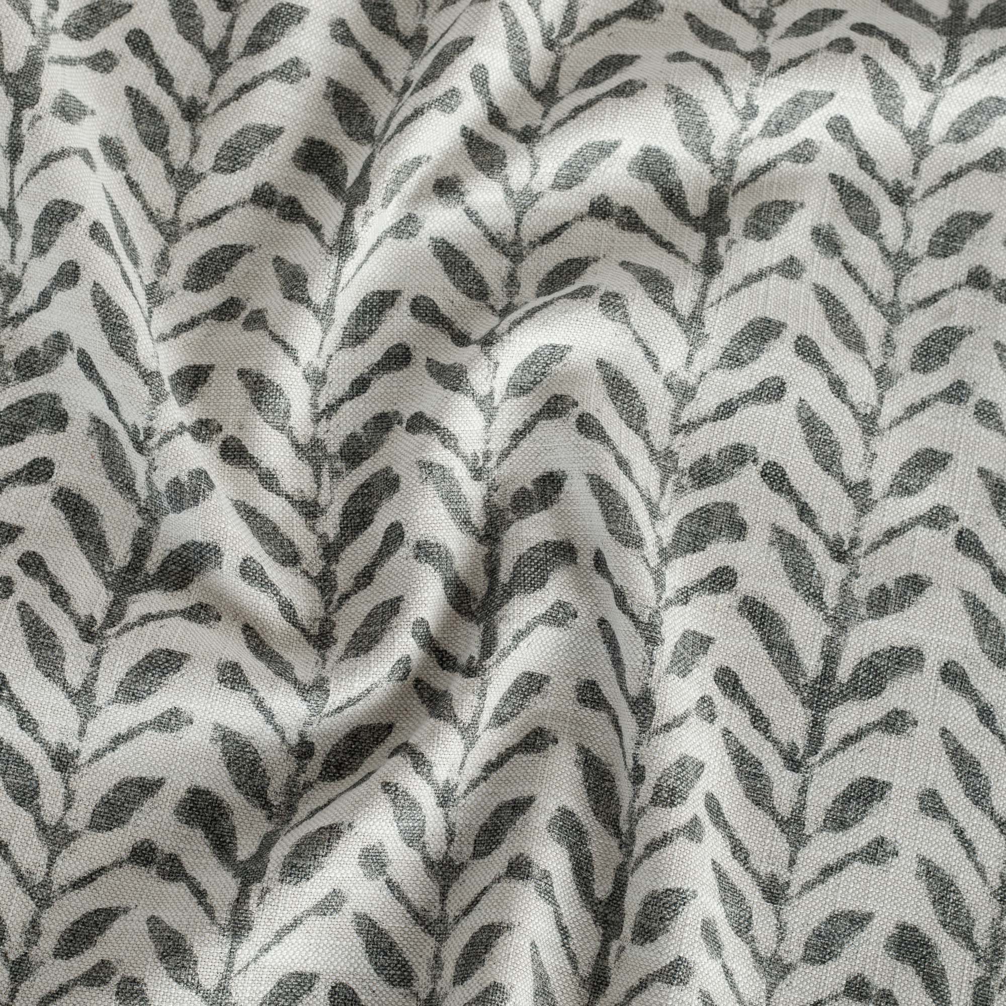 a modern inky charcoal grey and cream botanical print  home decor fabric