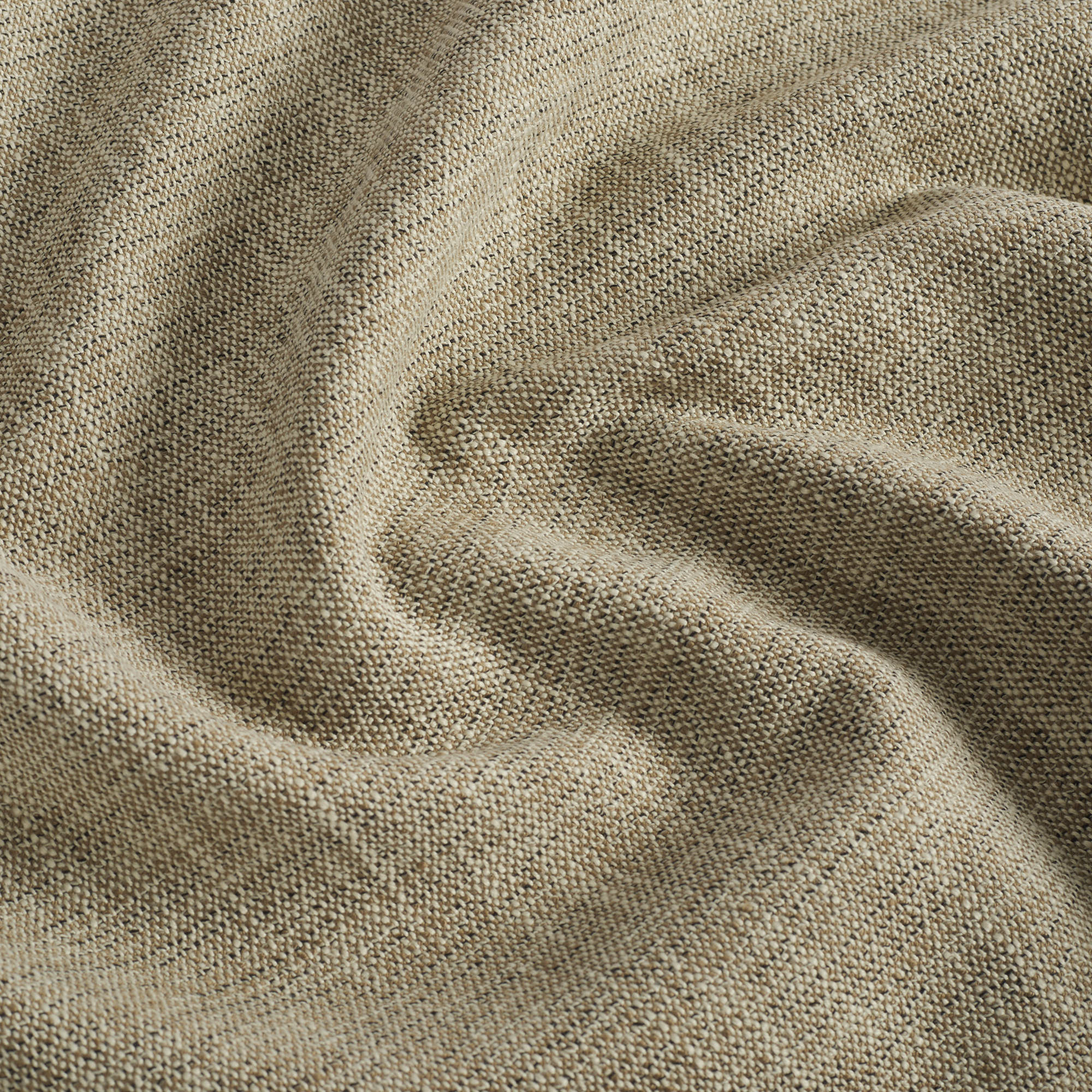 Close up of Tonic Living Troy InsideOut Tweed fabric showing textured beige and brown woven detail.