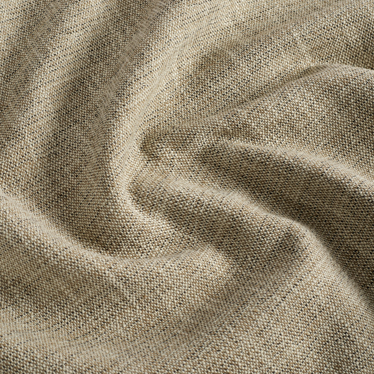 Close up of Tonic Living Troy InsideOut Tweed fabric showing textured beige and brown woven detail.
