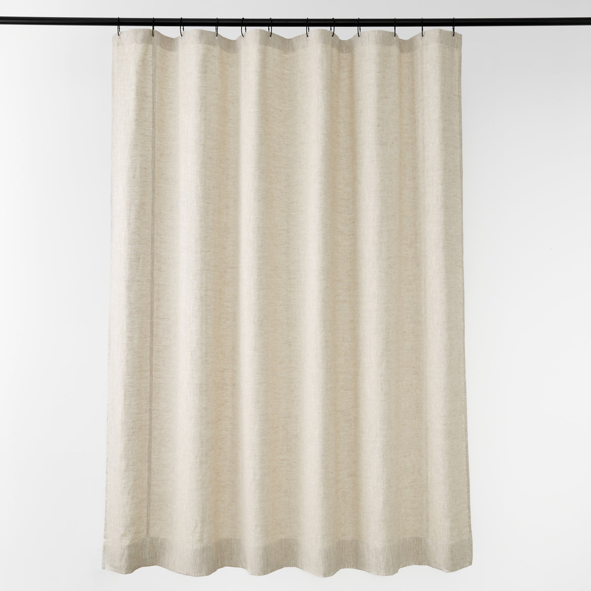 Full-length Tonic Living Tuscany Linen Shower Curtain in Oatmeal Slub, featuring a warm oatmeal greige colour and natural linen texture.