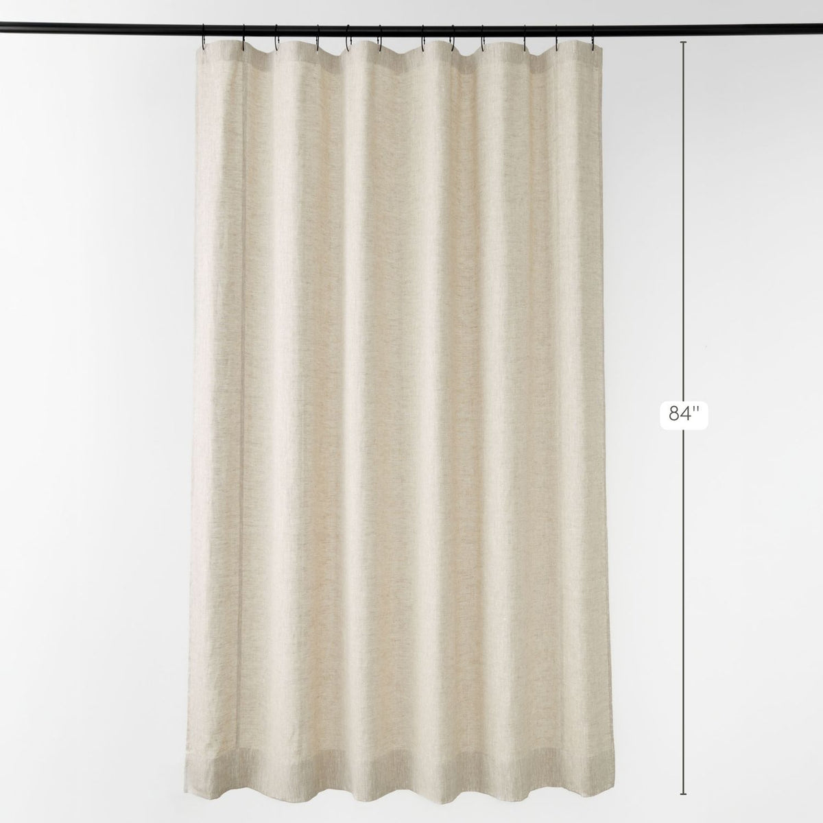 Tonic Living Tuscany Linen Shower Curtain in Oatmeal Slub shown full length at 84 inches, featuring warm greige linen with natural texture.