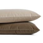 Two Valentina Velvet lumbar pillows from Tonic Living, in rich taupe and brown.