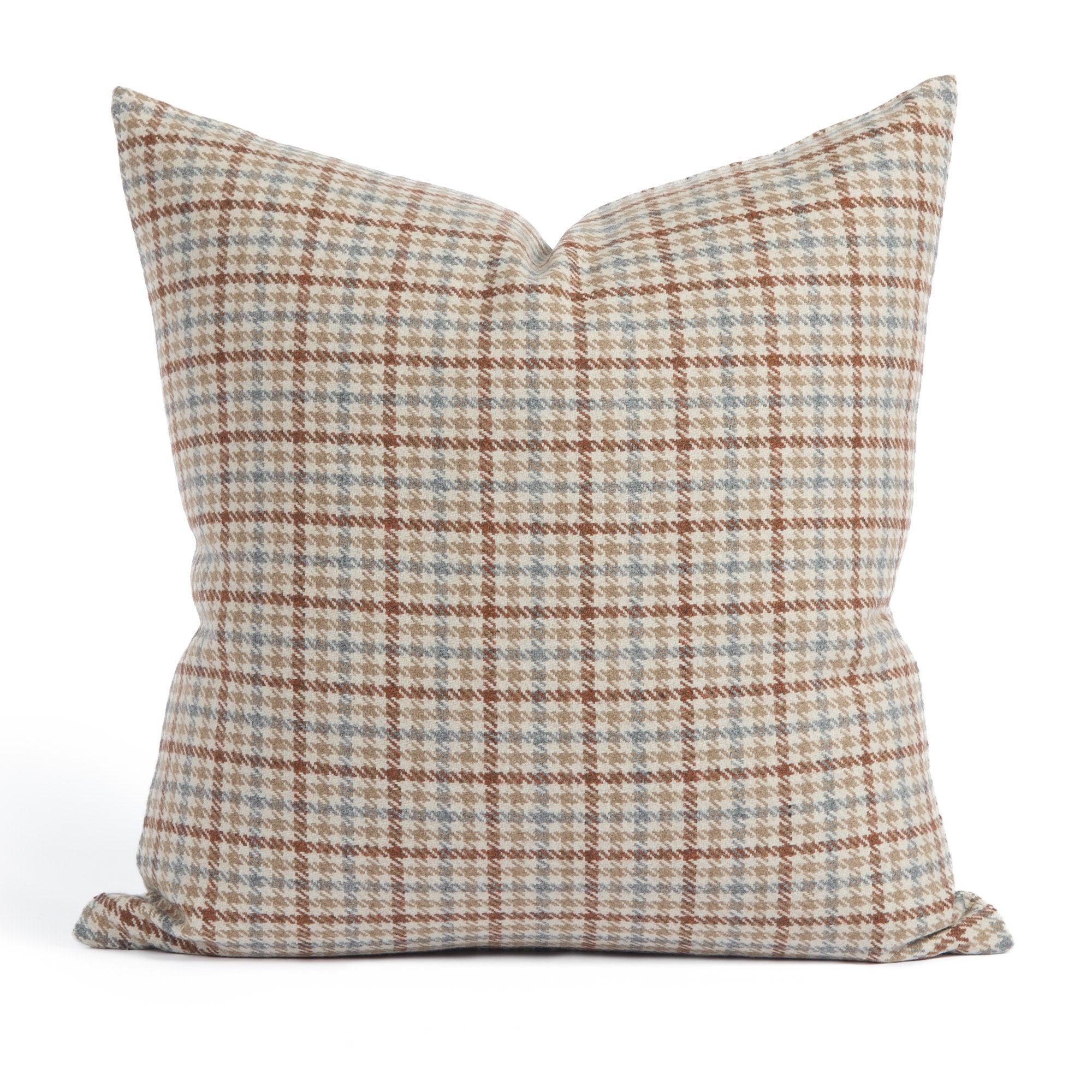 Vesper Plaid 20x20 houndstooth throw pillow in beige, blue, and rust by Tonic Living.