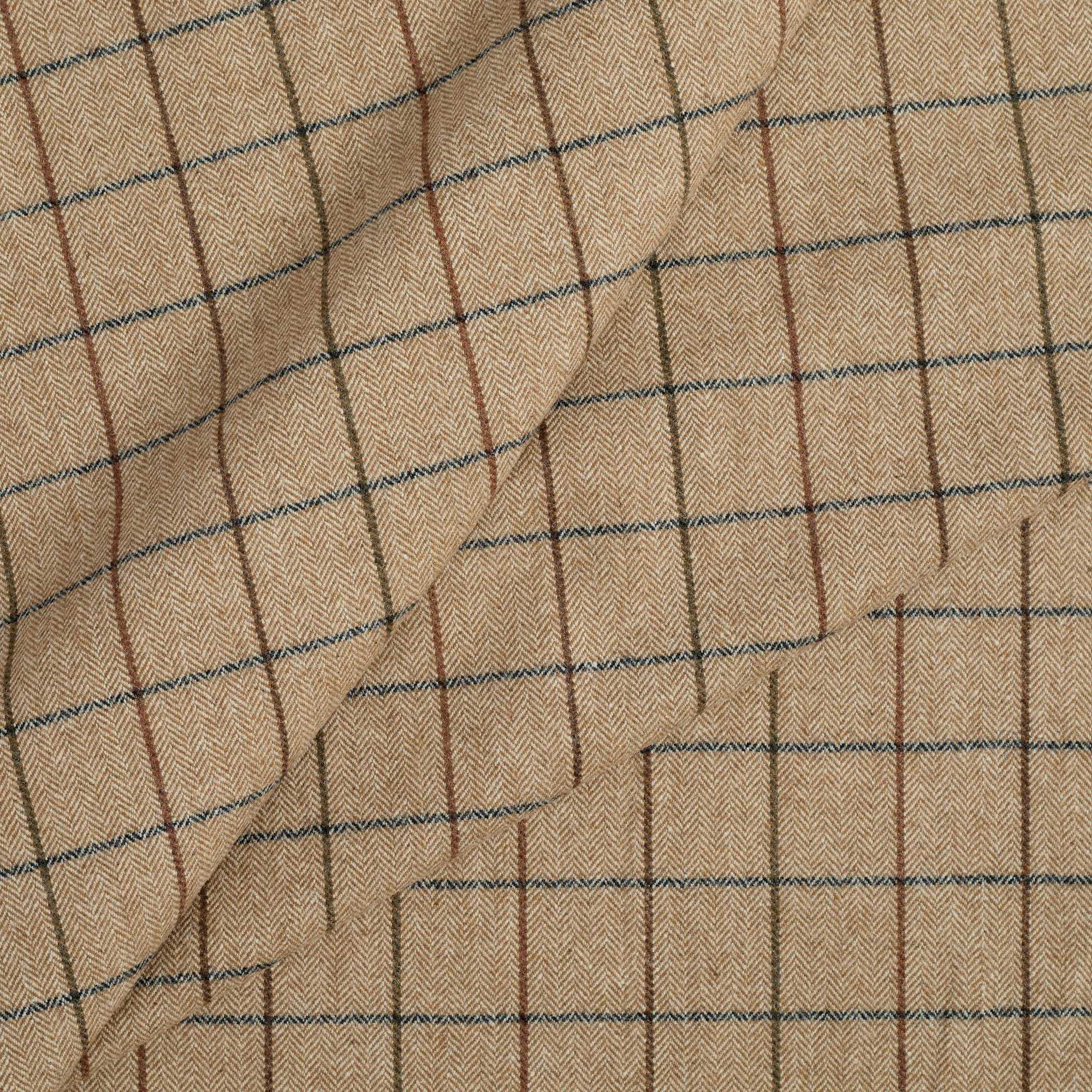 Tonic Living Walker Plaid Camel multi-use fabric featuring a classic windowpane check in rich camel and brown tones.