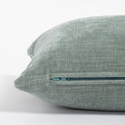 Orson Velvet 12x24 lumbar pillow, a neutral sage green velvet lumbar pillow : close up side zipper
