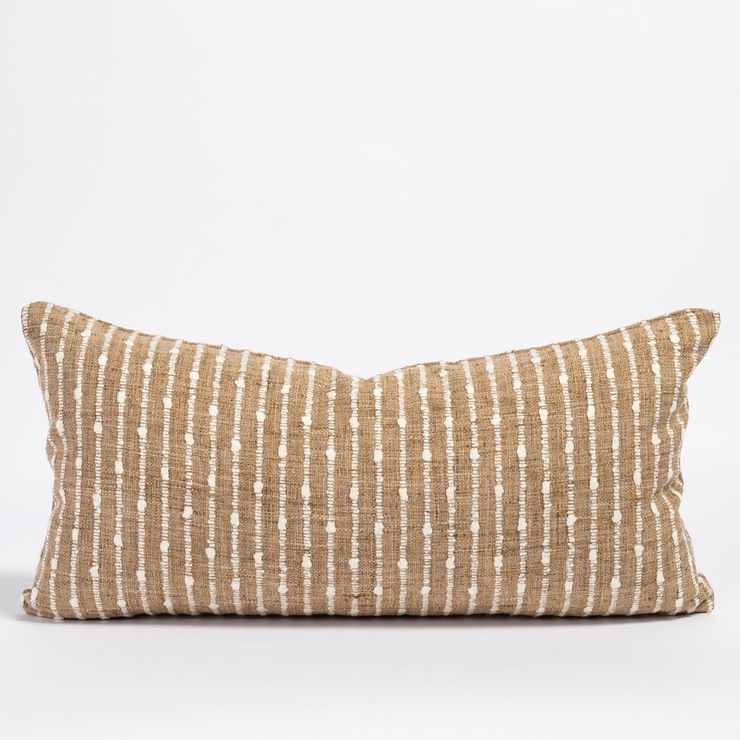 Arren Burlap camel and cream stripe lumbar pillow