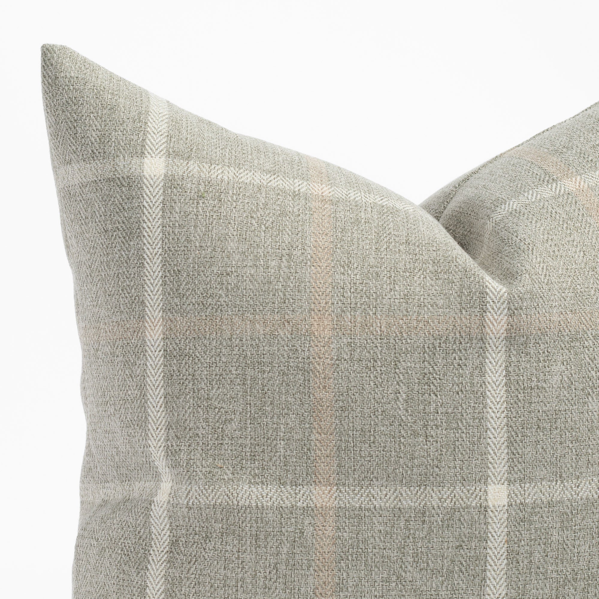 a grey plaid with cream and camel beige throw pillow