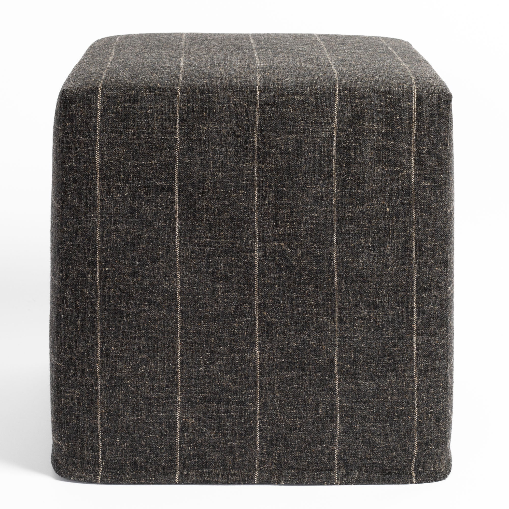 a charcoal grey and tan stripe cube ottoman from Tonic Living