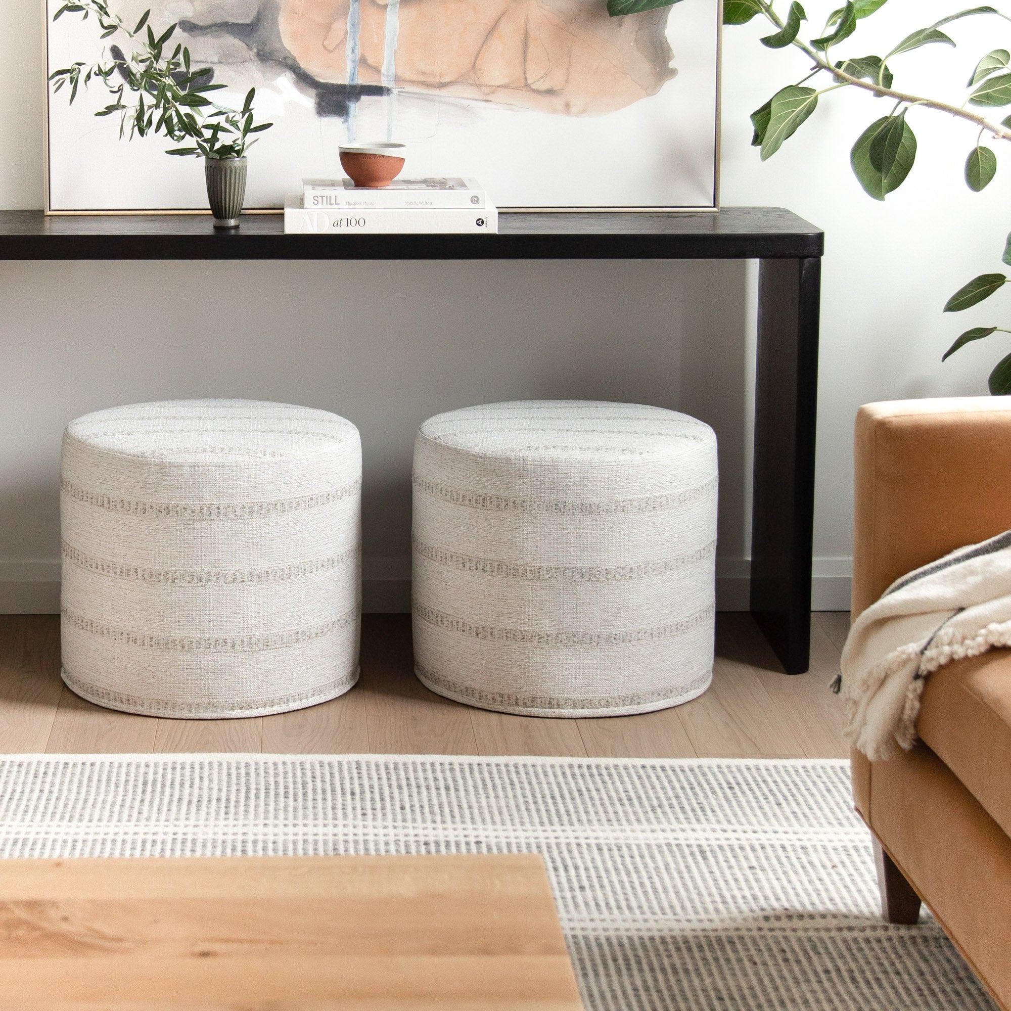 Neutral home decor by Tonic Living : Durado Stripe Round Ottomans