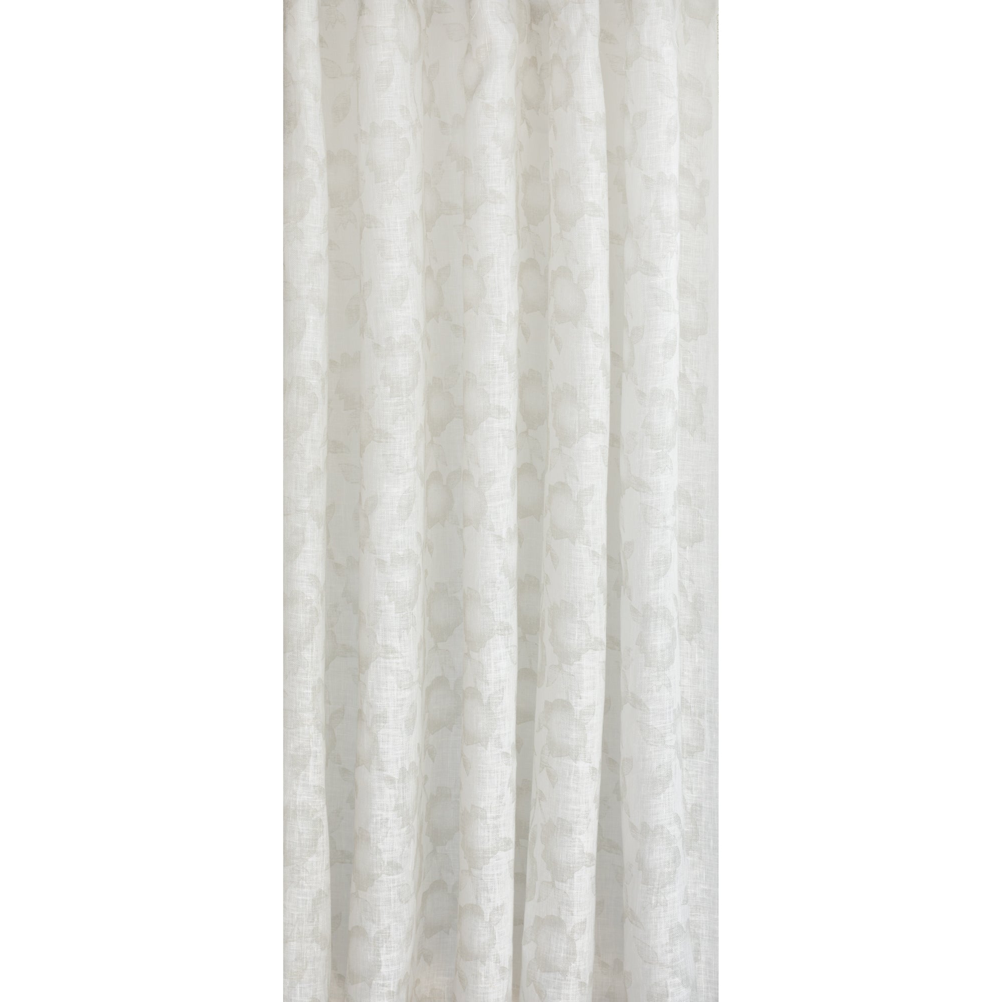 a soft white and beige floral print curtain fabric