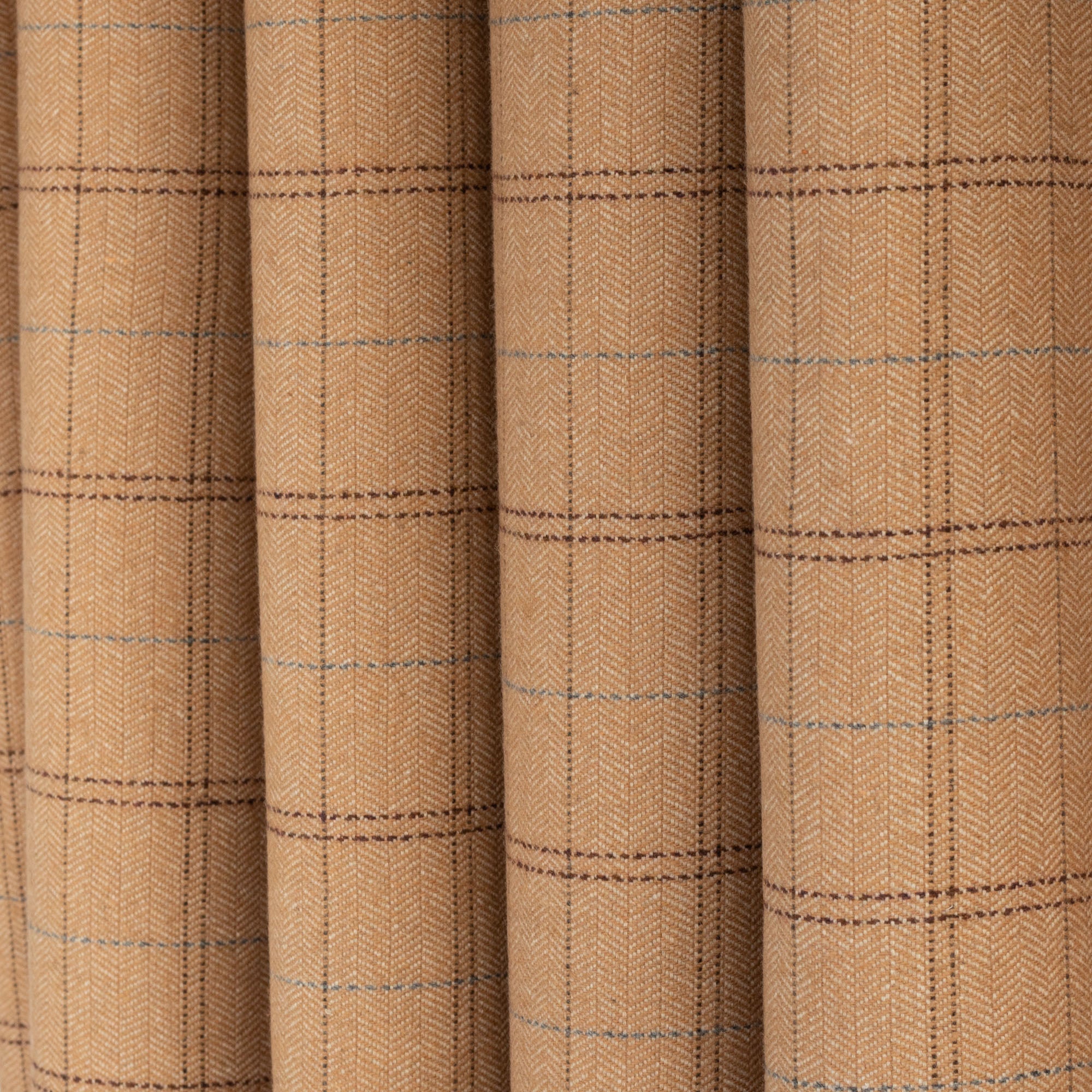 Lundie Plaid Camel, an earthy camel with fine brown and blue lines plaid pattern home decor fabric : view 4