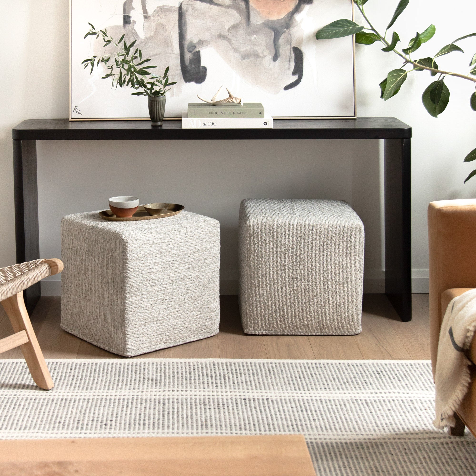 Beige high performance cube ottomans