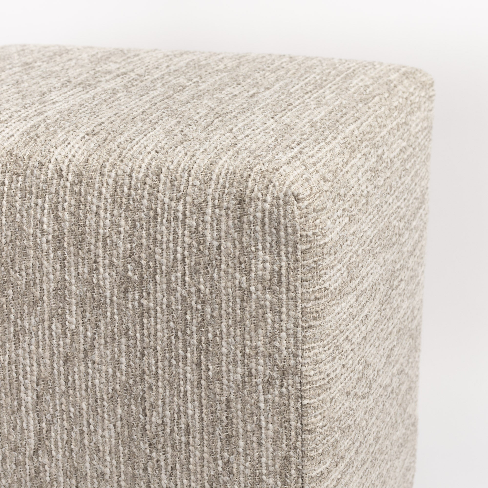 Natura 16x16 Cube Ottoman, Linen : a neutral greige high performance fabric ottoman : close up corner