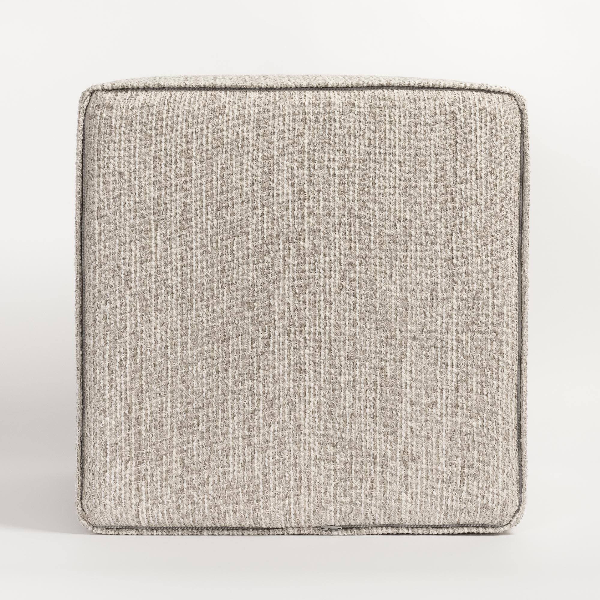 Natura 16x16 Cube Ottoman, Linen : a neutral greige high performance fabric ottoman : Bottom view