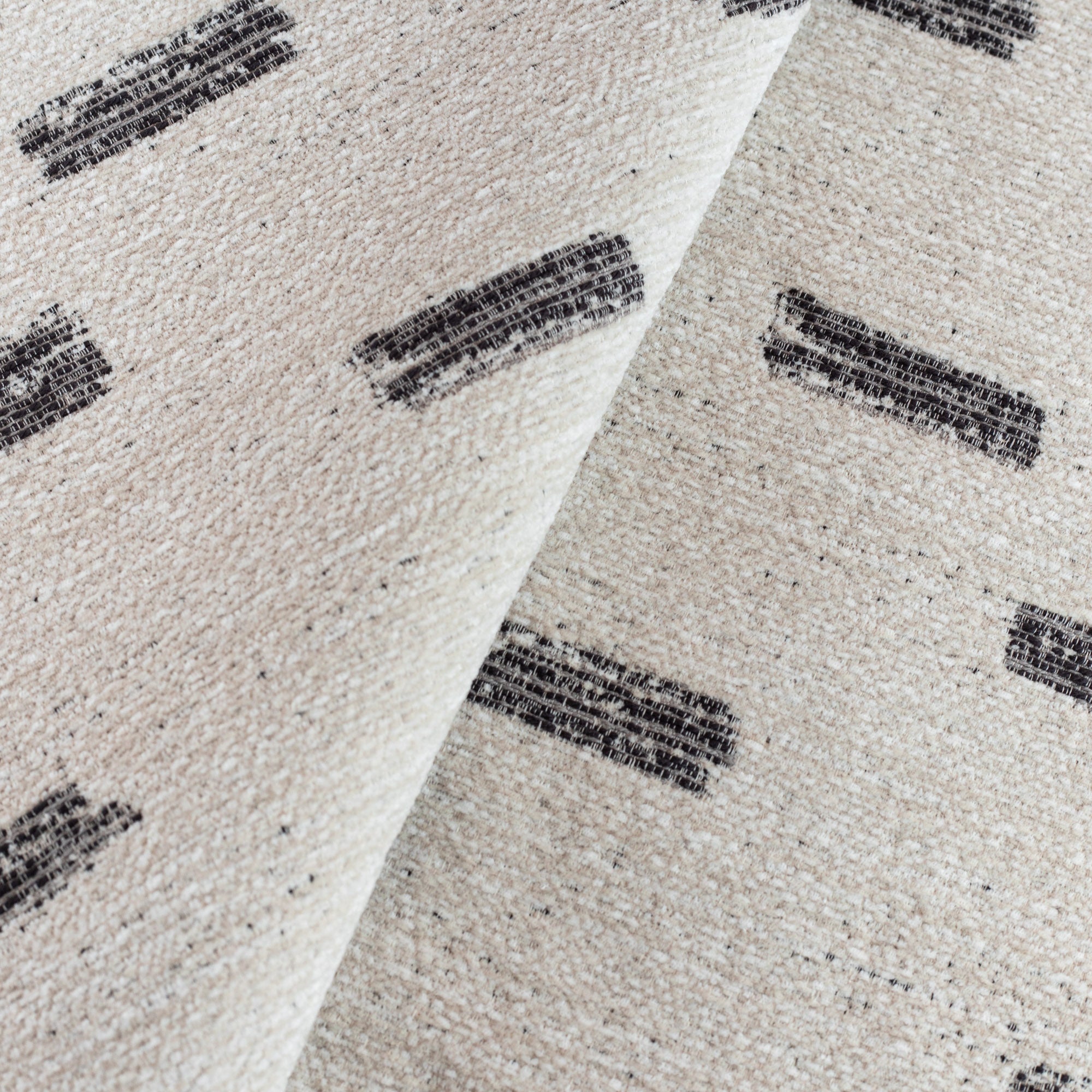 Stratus Fabric Cream, a cream upholstery fabric with an abstract black brush stroke pattern : view 7