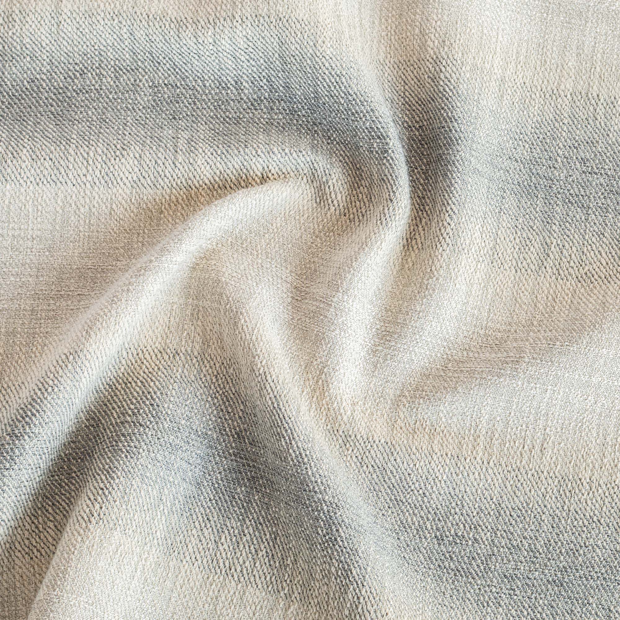 Tahoe Blue Smoke, a denim blue and sandy grey wide ombre stripe upholstery fabric from Tonic Living
