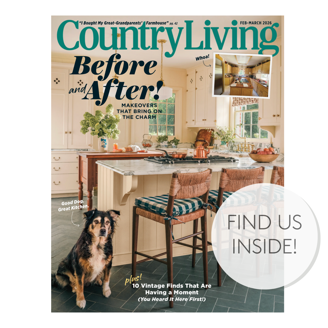 Country Living Magazine Feb/Mar 2026 cover, with story featuring Tonic Living fabric
