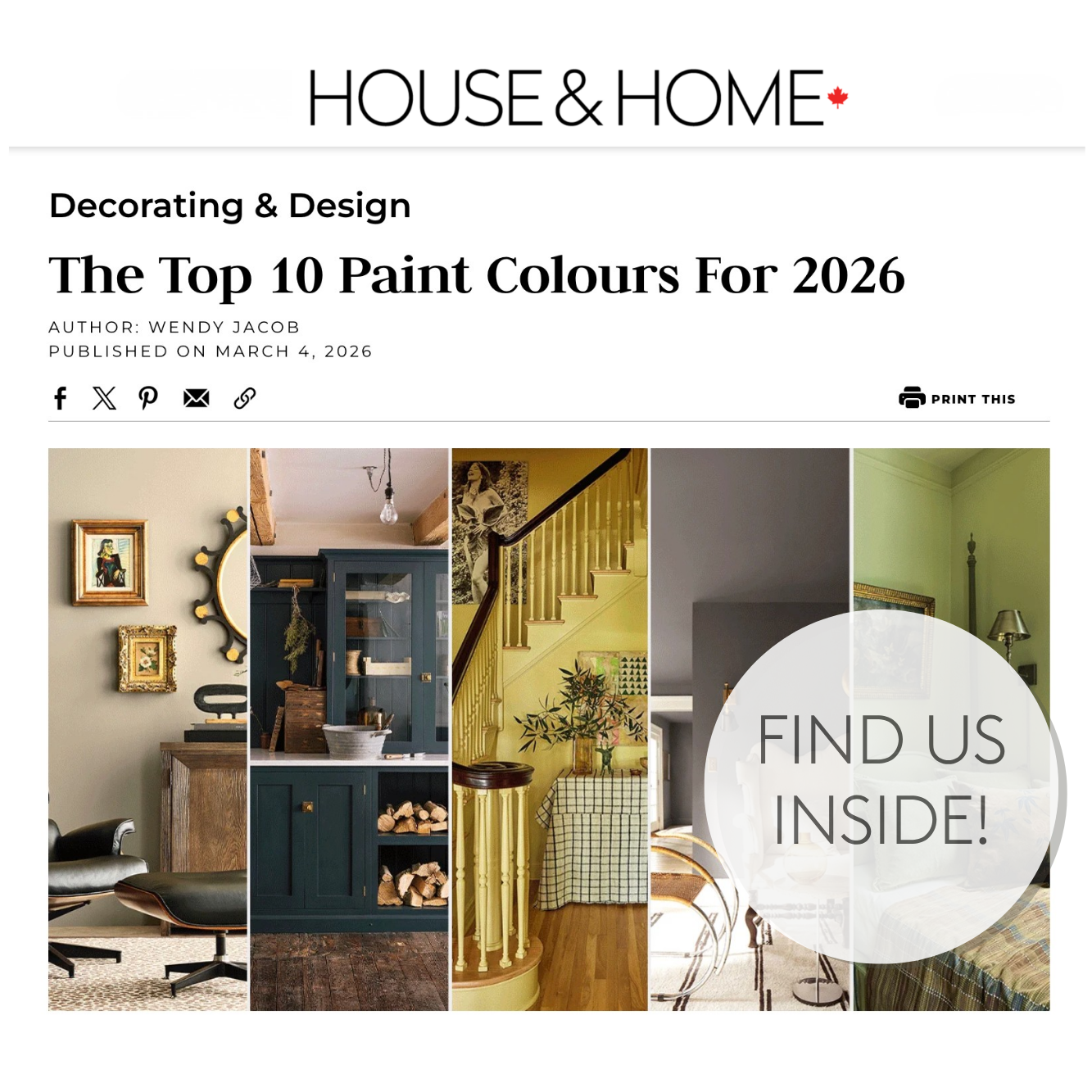 Tonic Living in House & Home Online: Top Paint Colours for 2026