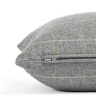 a heather grey windowpane check lumbar pillow: close up zipper view