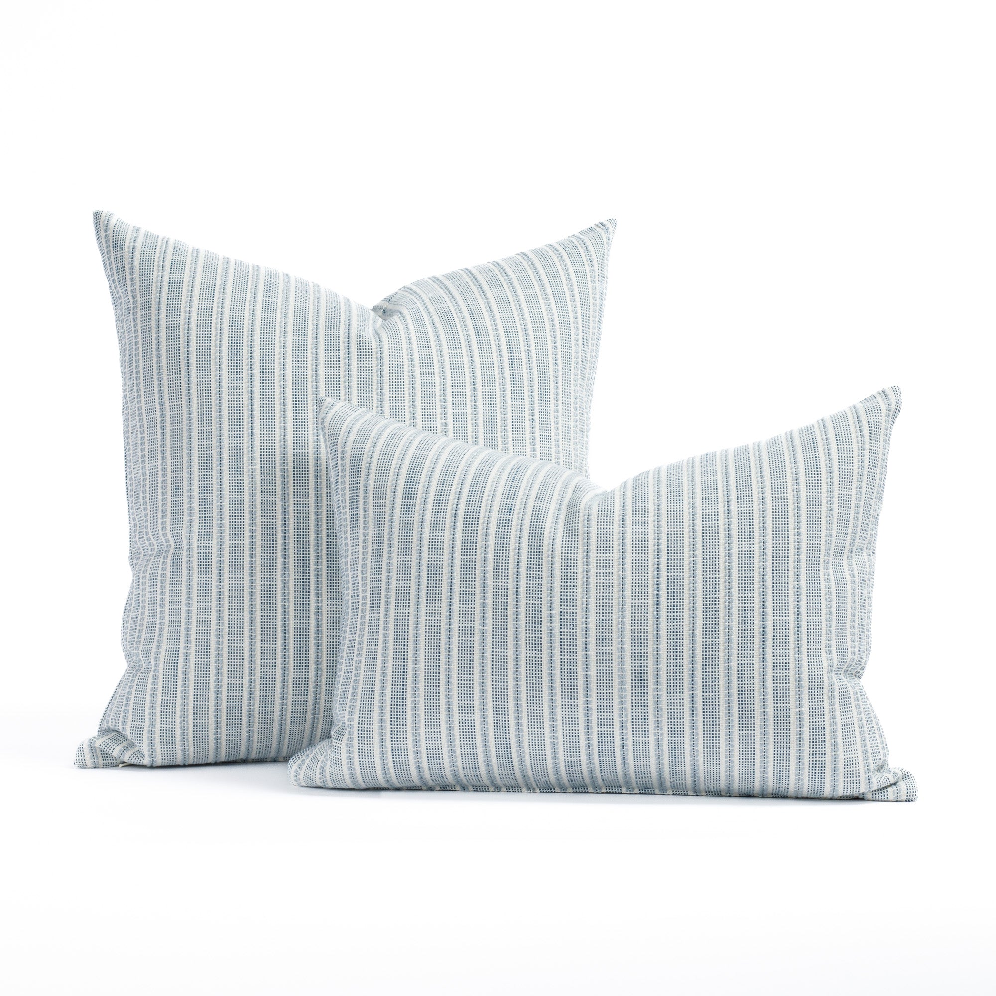 Amalfi Stripe Indigo blue and white stripe outdoor Tonic Living throw pillow in 20x20 and 14x20 lumbar sizes