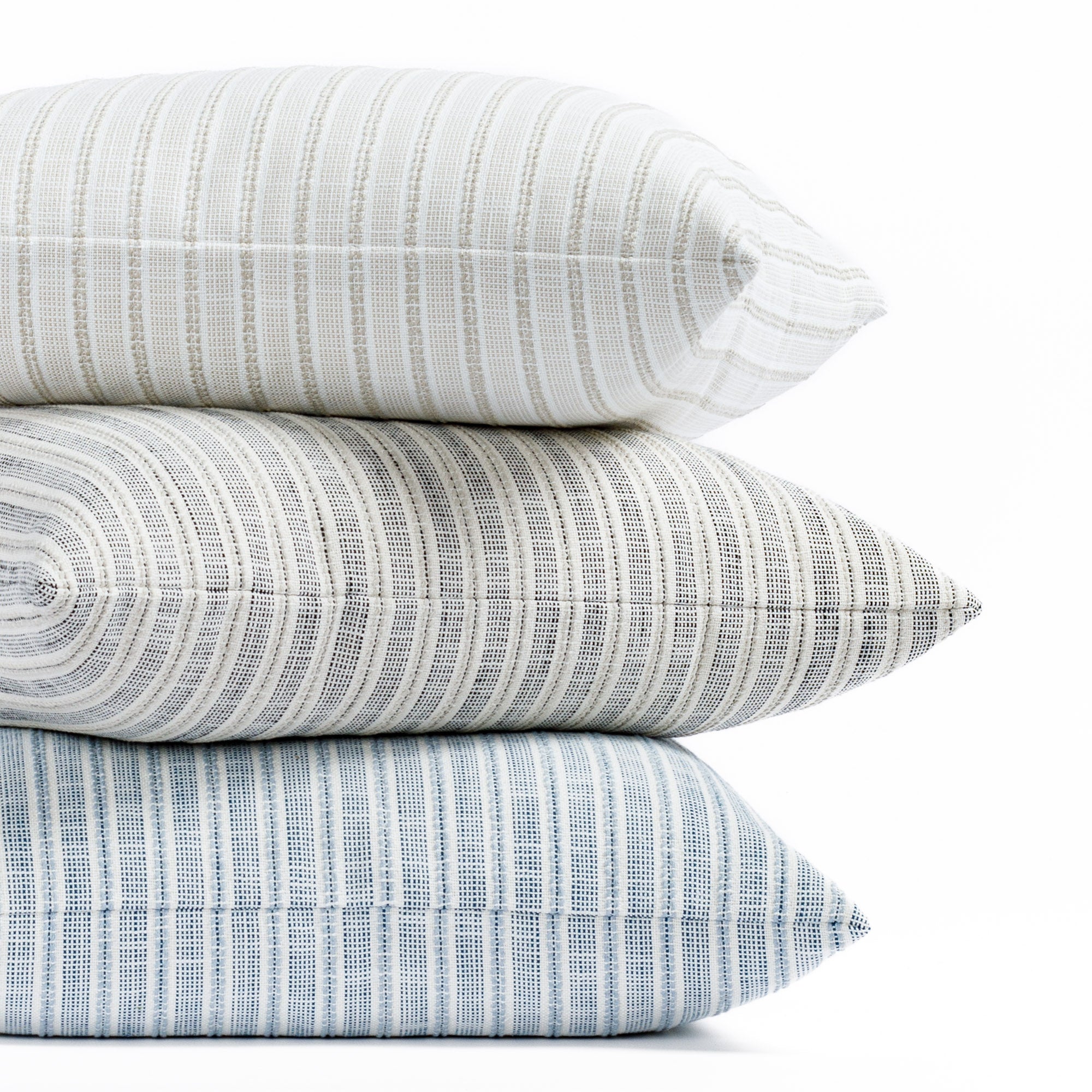Amalfi stripe outdoor throw pillows in three colourways