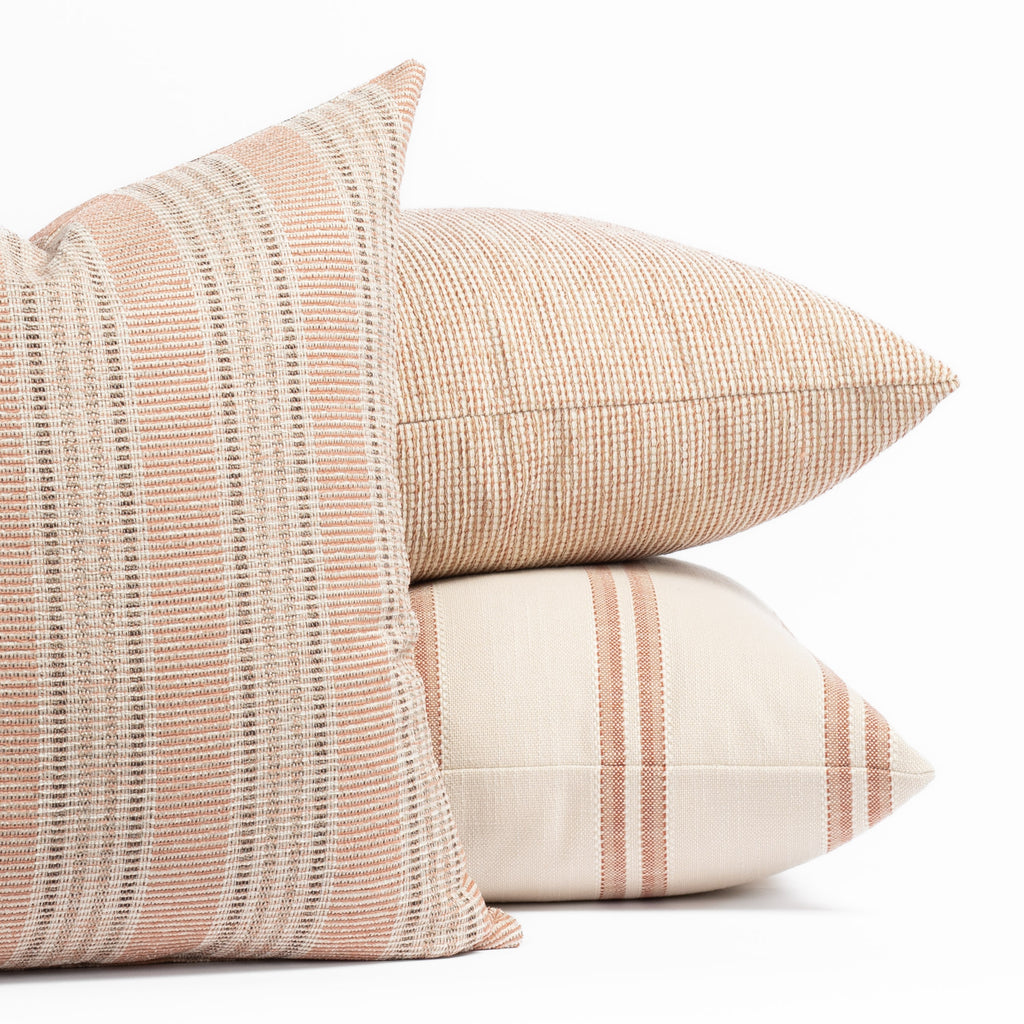 Tonic Living terracotta palette pillows : Sonoma stripe, Aria and Riviera Stripe Clay pillows