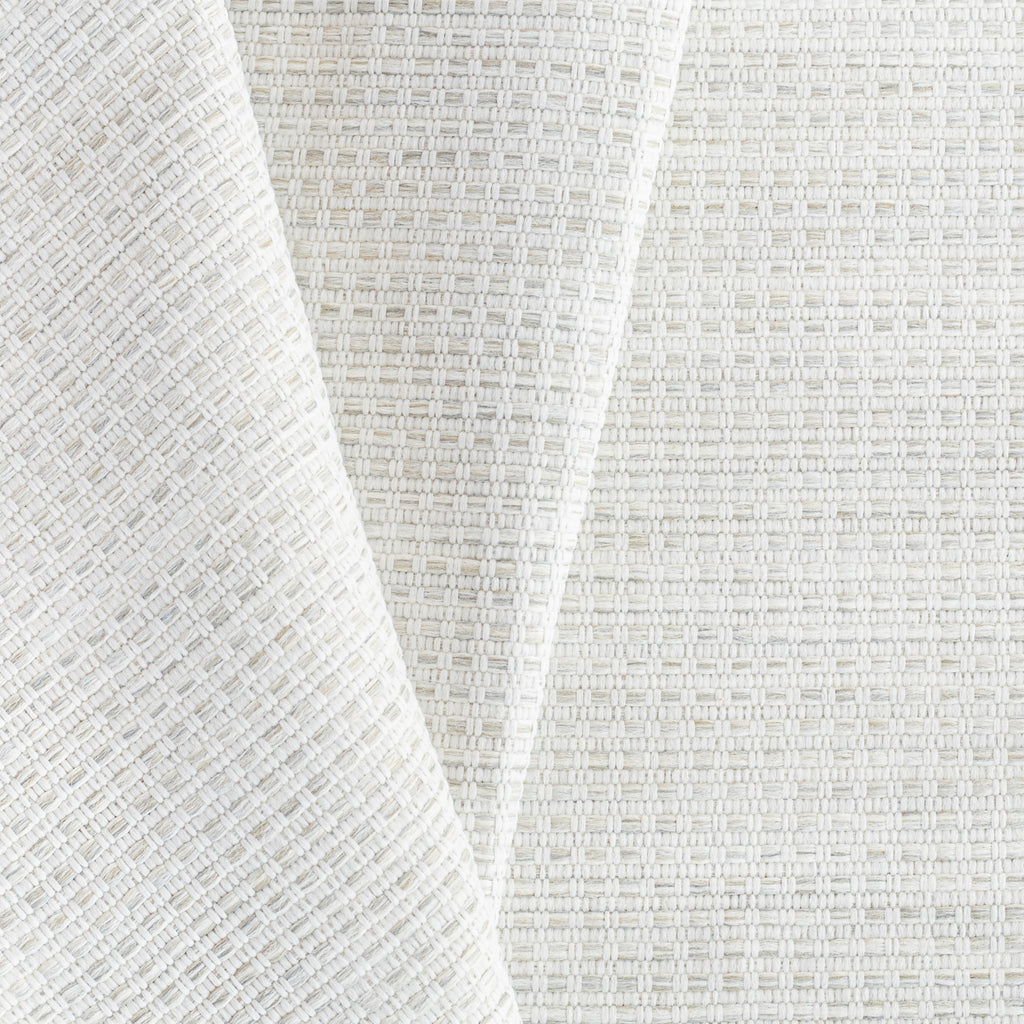 a white, oatmeal and grey basket weave textured upholstery fabric