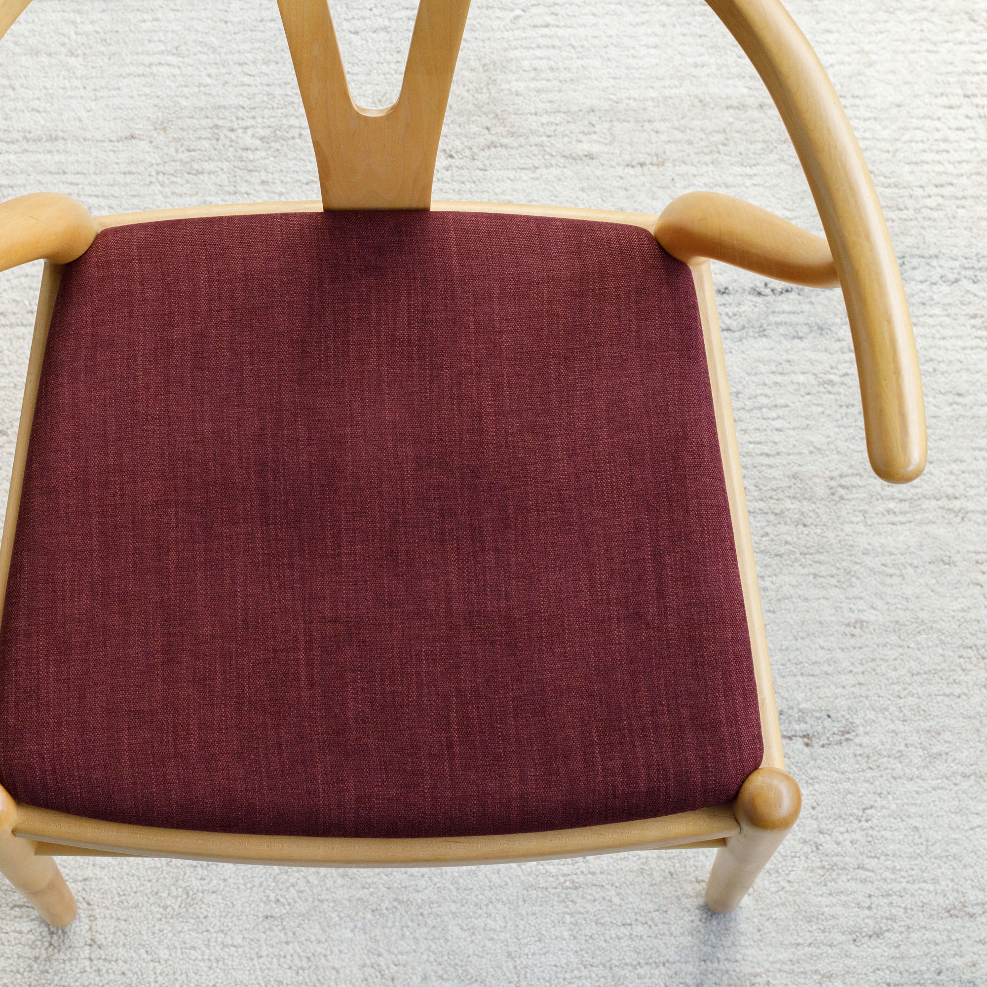Tonic Living Bedford Merlot wine-red chenille upholstery fabric on dining chair.