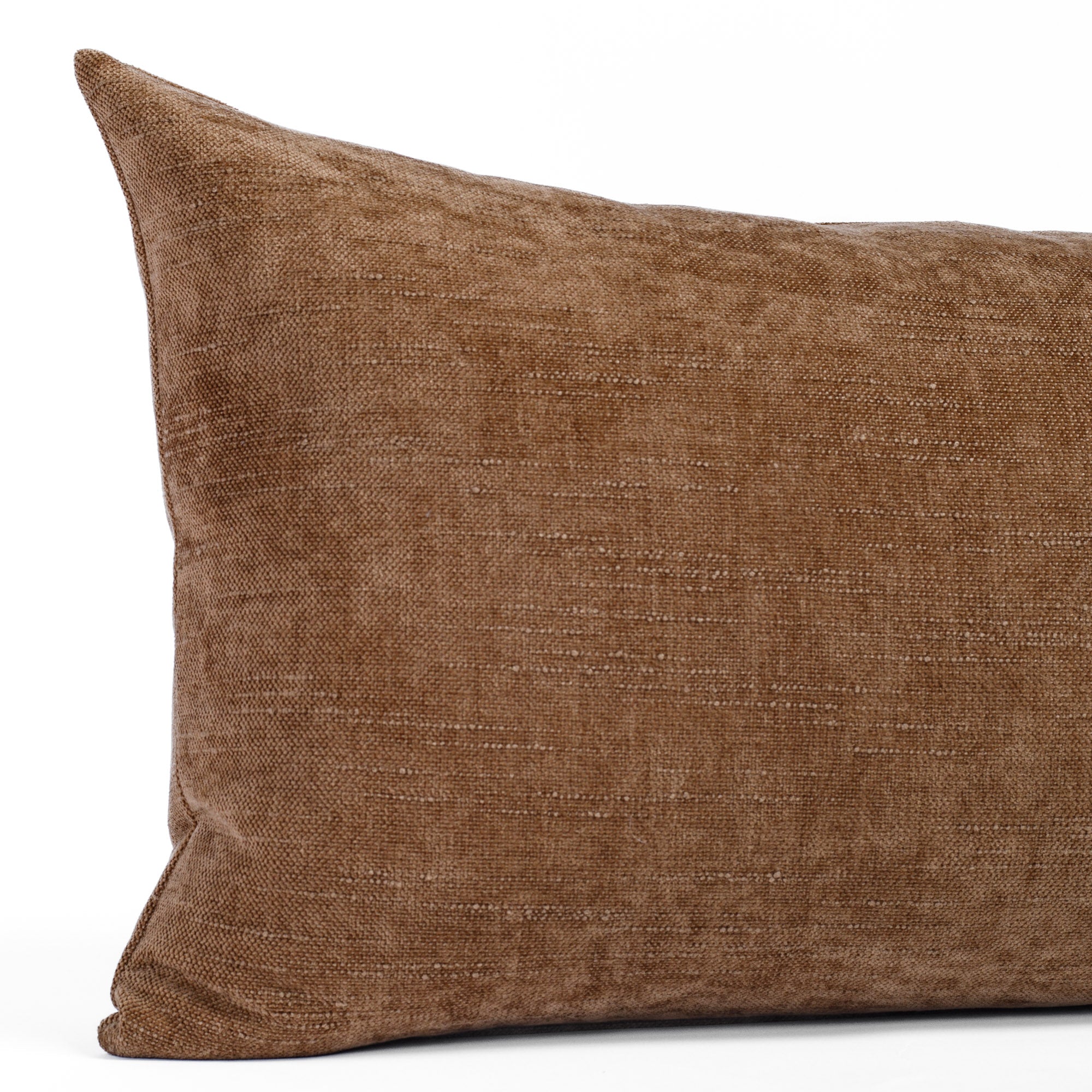 a cinnamon brown chenille lumbar pillow : close up view