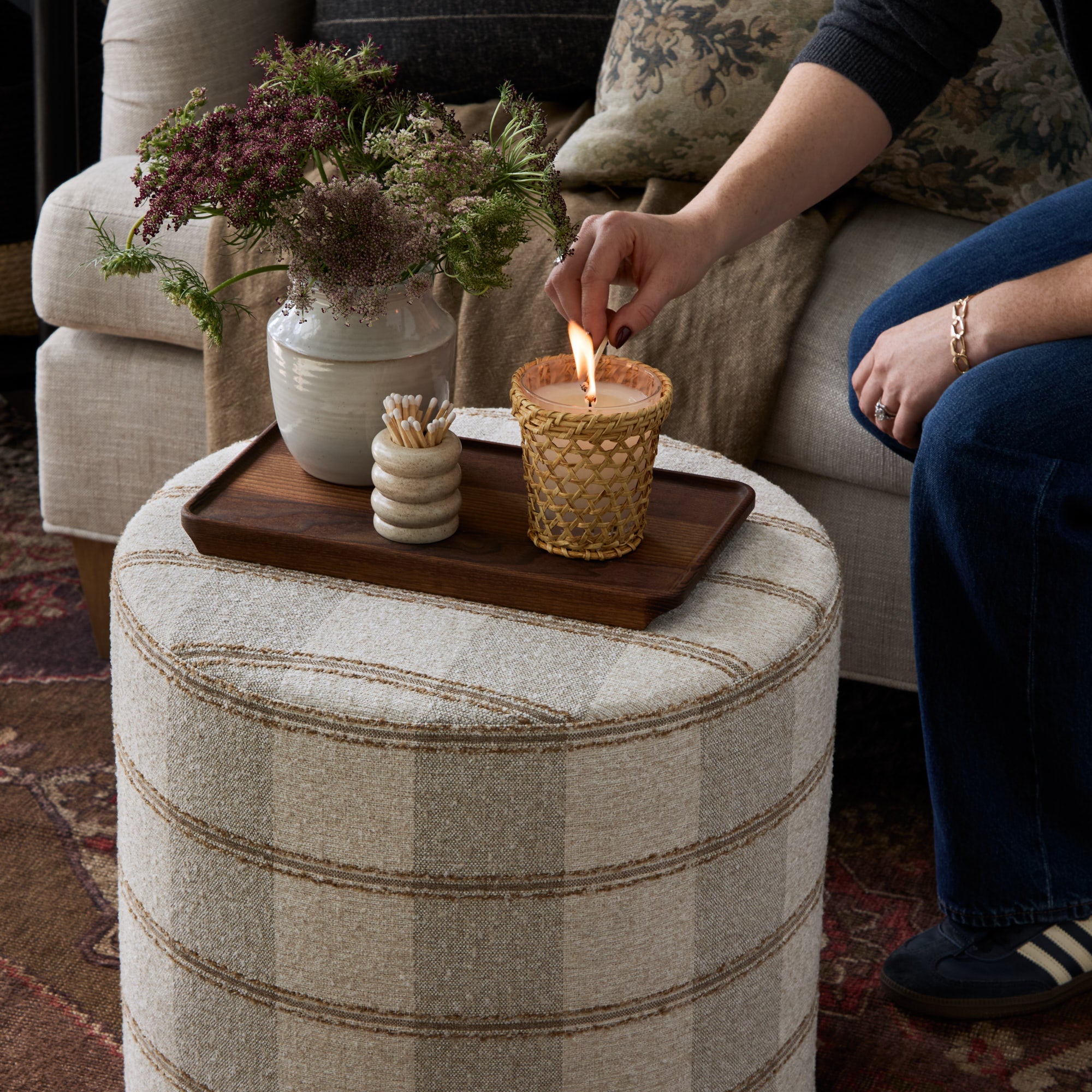 Buckley 18x16 Round Ottoman, Wheat – Tonic Living