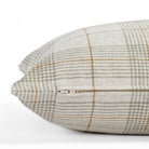 Cabot Plaid Sage 16x42 Bolster Pillow, an oatmeal, light green and caramel bed bolster pillow from Tonic Living: side zipper view.