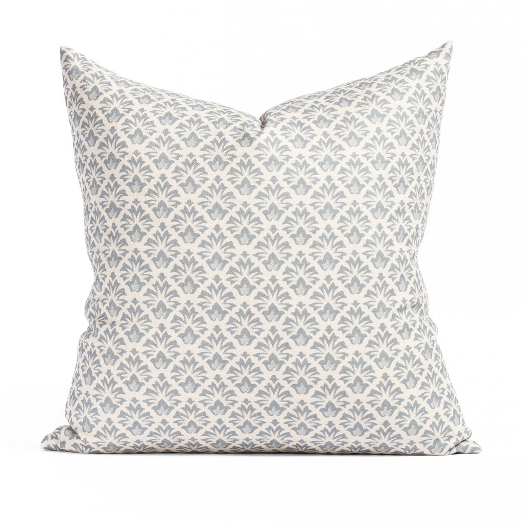 Calli 20x20 Pillow Indigo, an earthy blue and cream floral blockprint throw pillow from Tonic Living