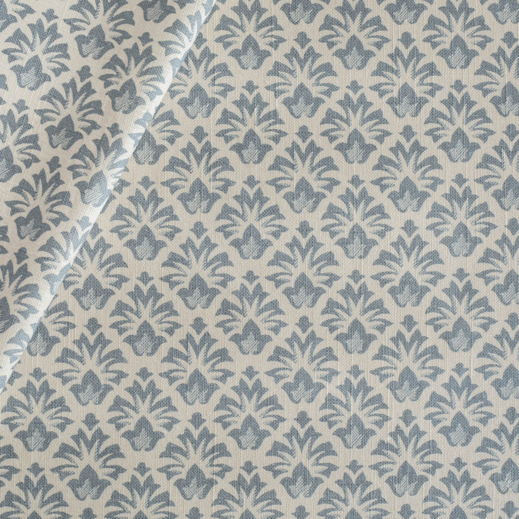 a blue and cream floral block print Tonic Living fabric
