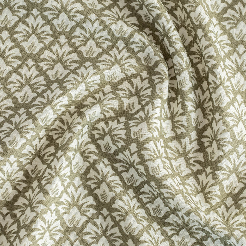 a moss green and cream floral block print mult-purpose fabric