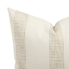 Close up of Tonic Living Caper outdoor cushion showing off-white and light brown dotted stripe detail.