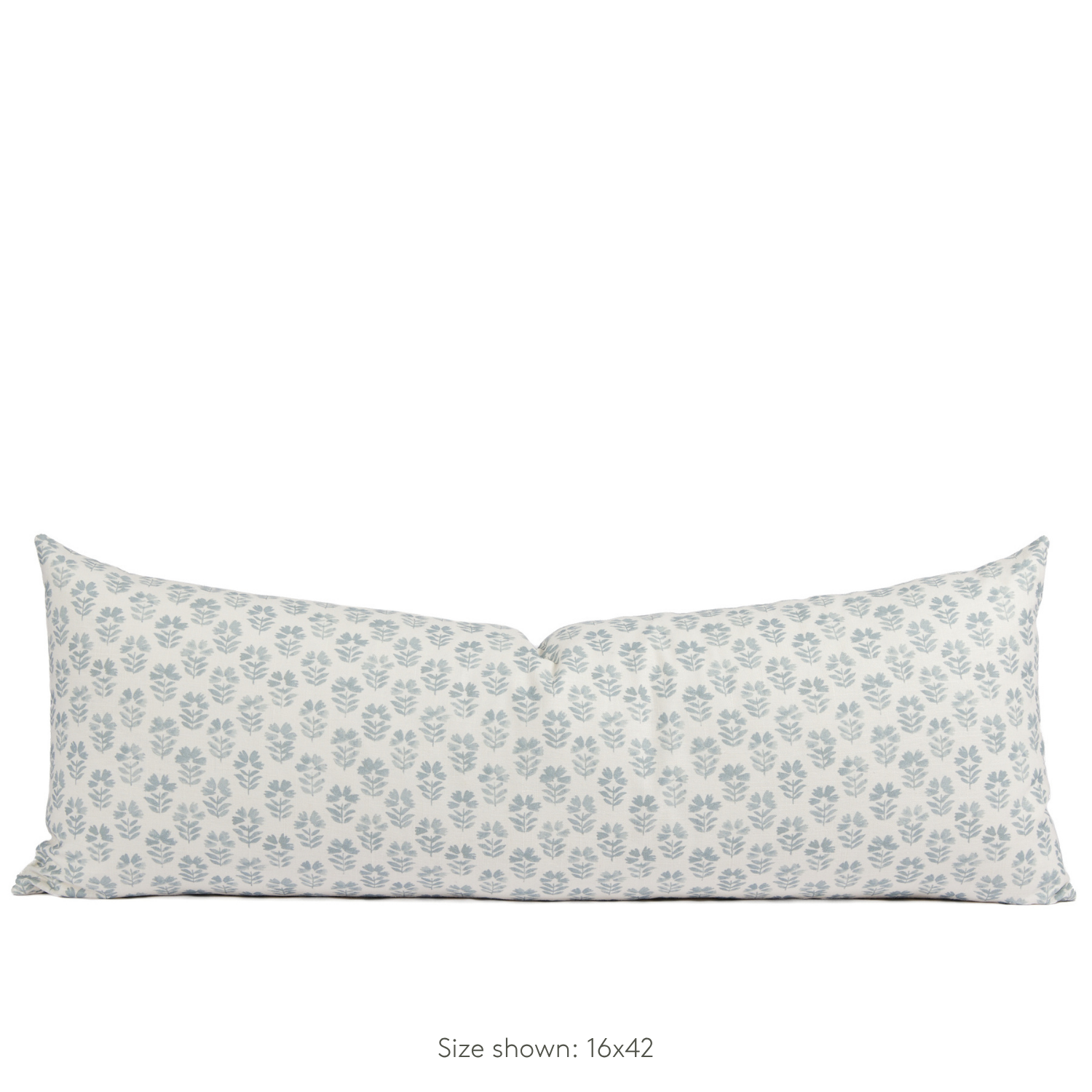 Tonic Living Studio Collection Carmel Pillow in Sky Blue, a 16x42 floral block print bed bolster pillow in light blue and white.