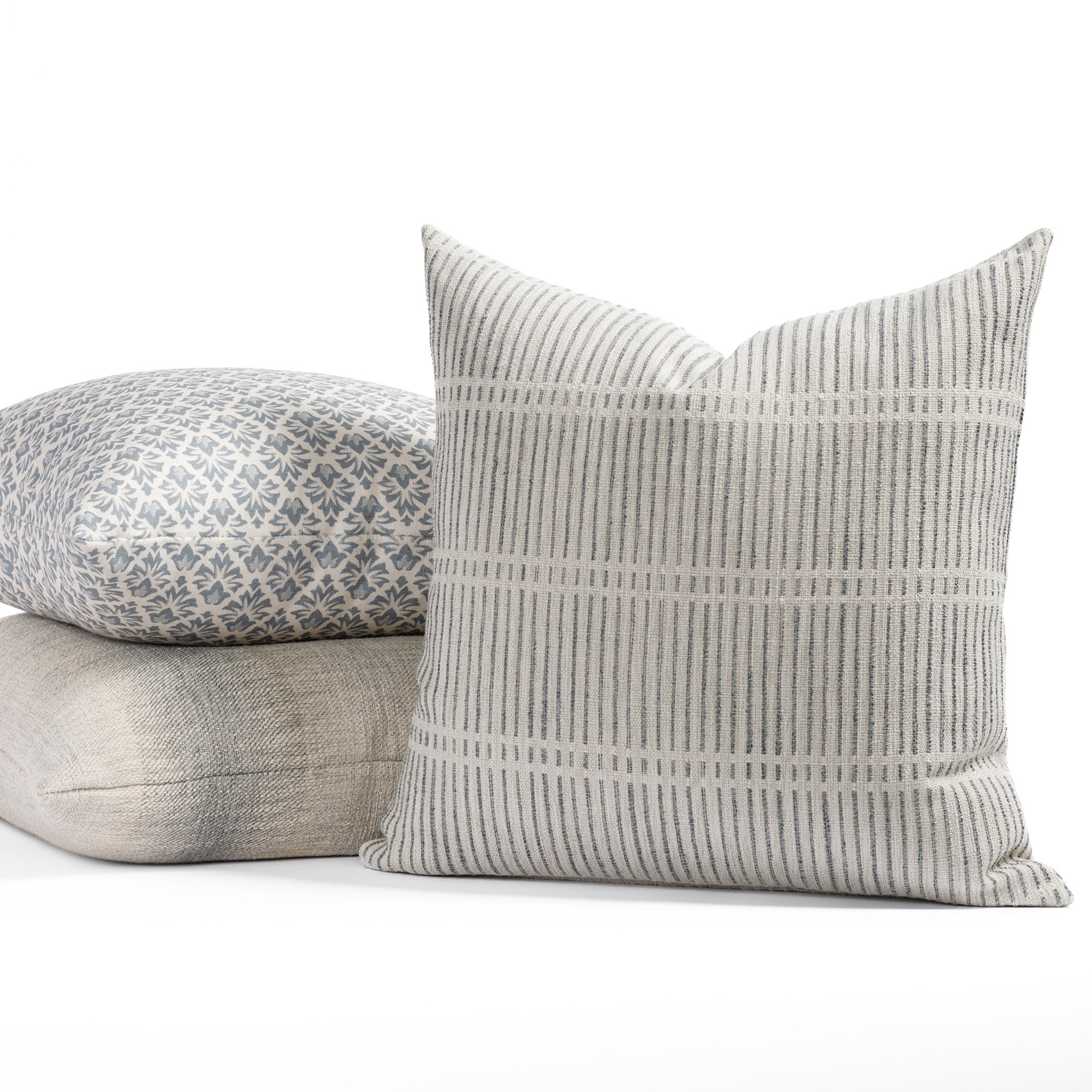 designer blue and cream patterned Tonic Living pillows