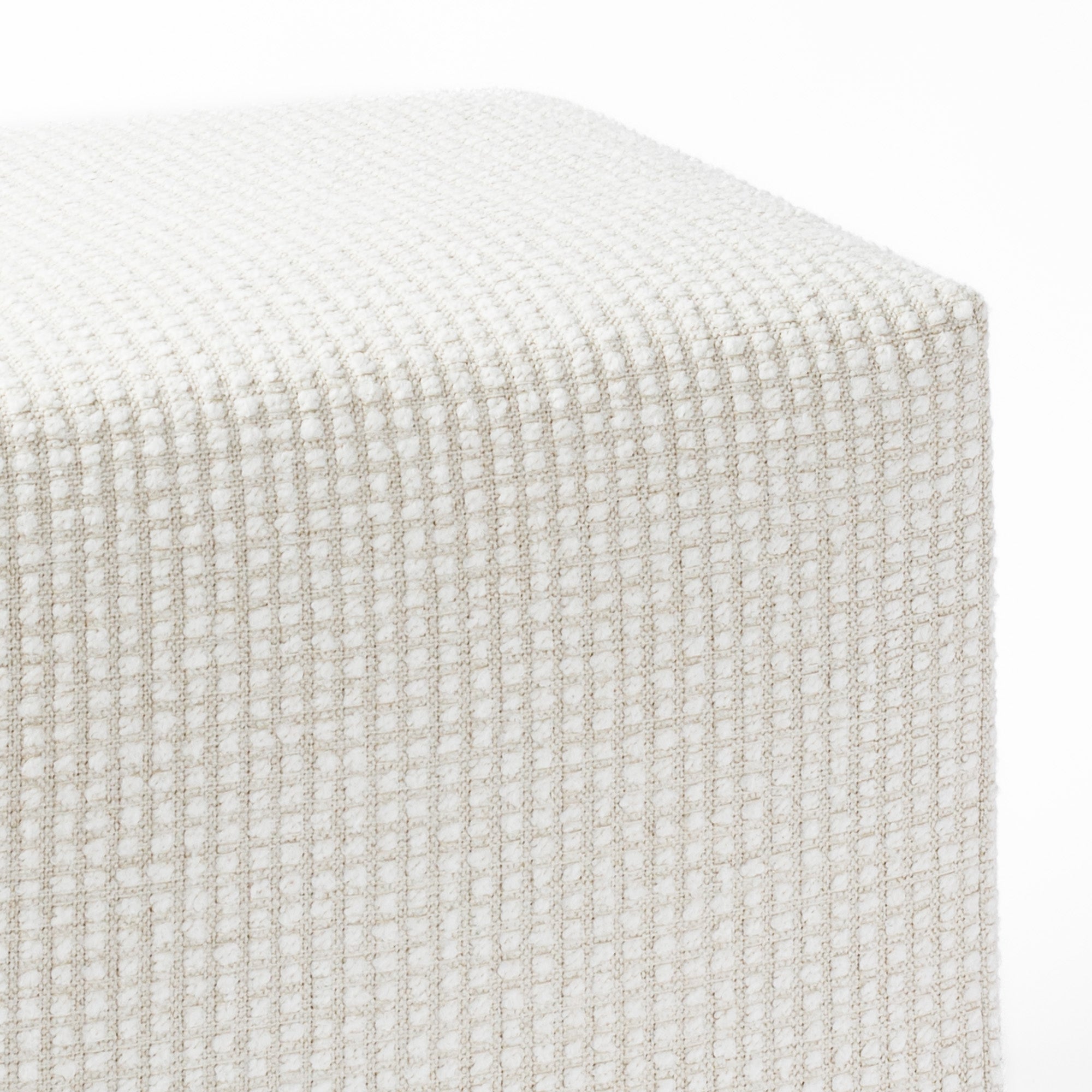 a cream textured grid patterned high performance fabric cube ottoman : view 2