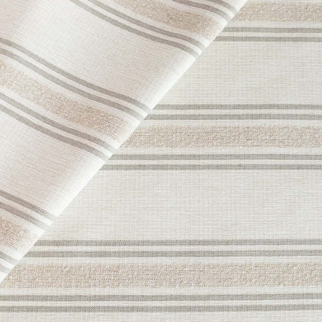 Catalina Stripe Sand, a white, cream and sandy taupe indoor outdoor striped fabric from Tonic Living