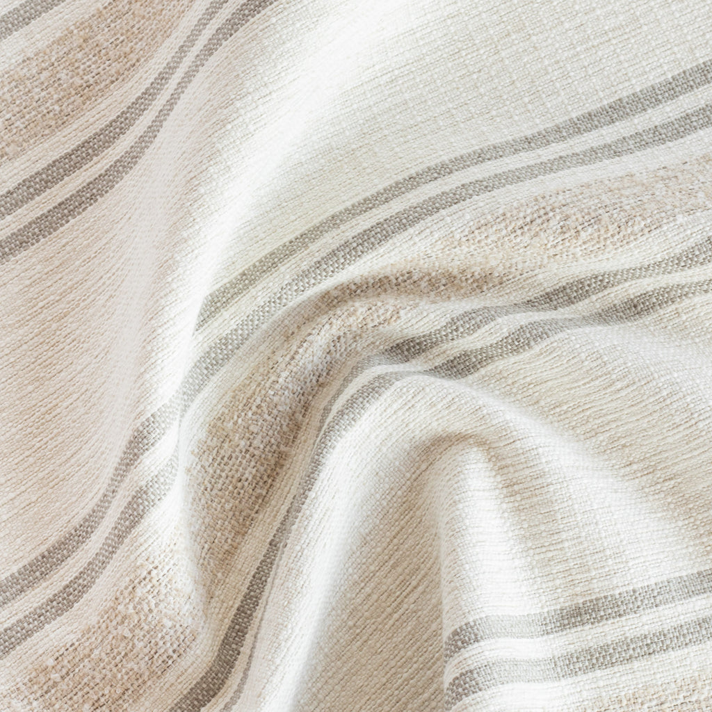 a white, cream and sandy taupe indoor outdoor varigated striped fabric : view 4
