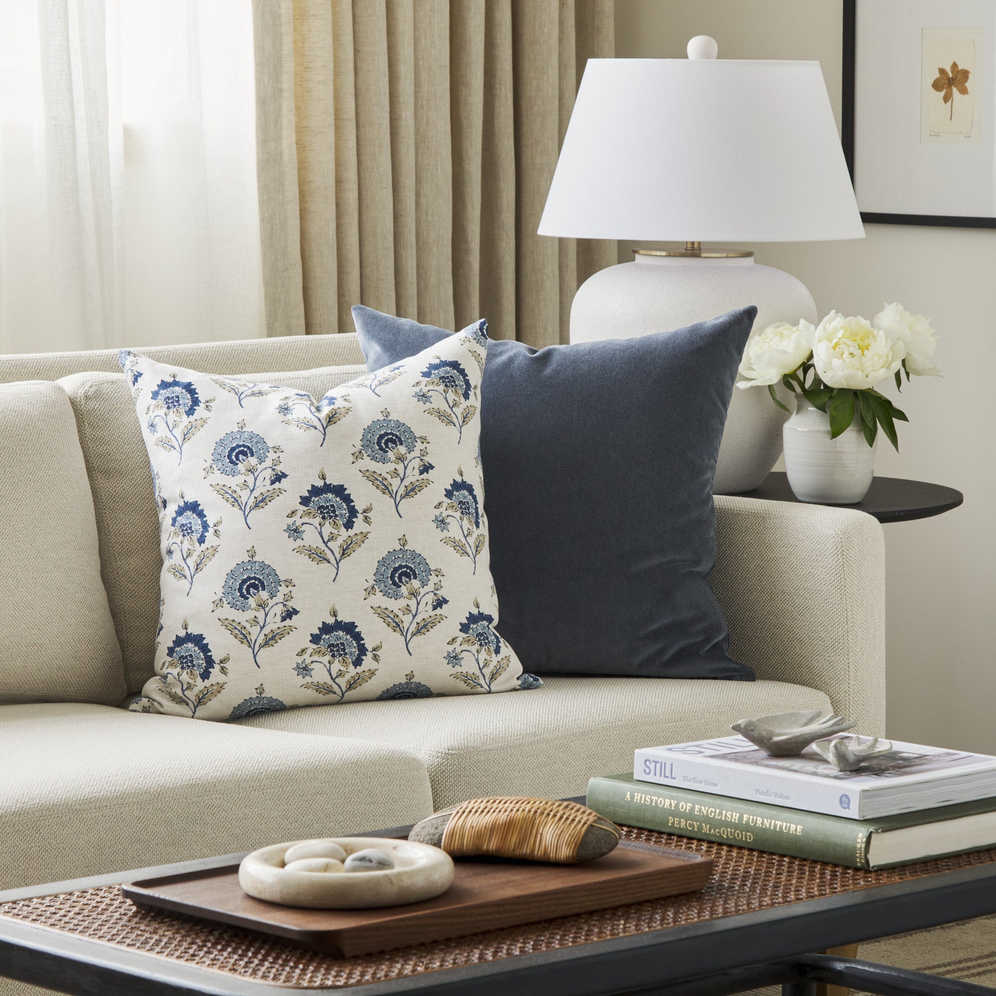Florence Velvet 22x22 Pillow, Mineral Blue – Tonic Living