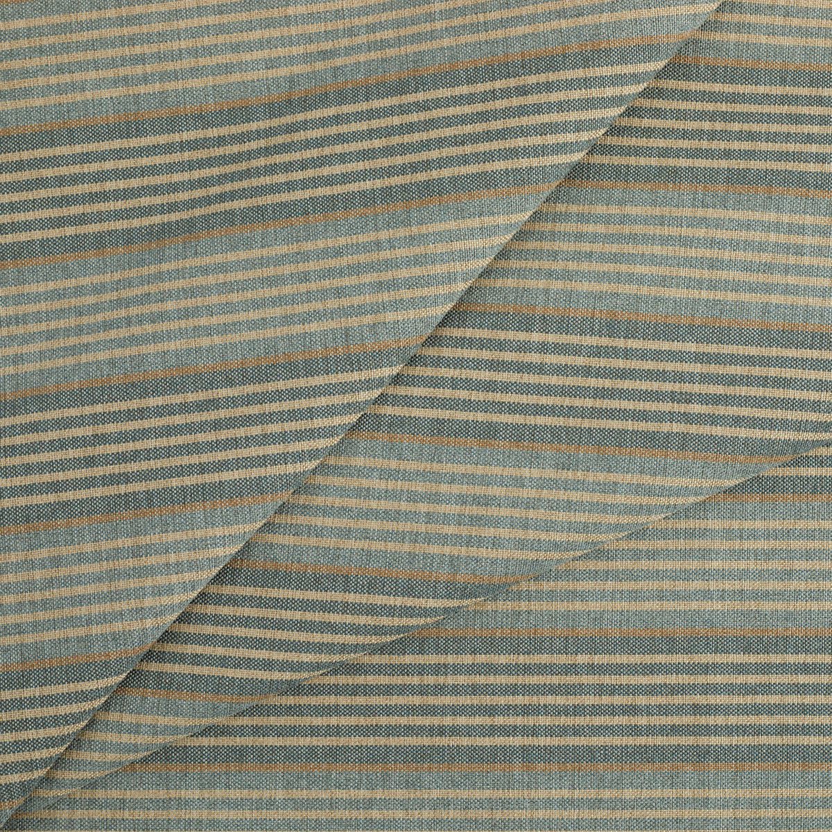 Tonic Living Clark Stripe Fabric in Pool, a blue striped high-performance fabric with oatmeal and camel accents.