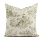 Tonic Living Colette 20x20 pillow in Forest Green, a dark green and natural French toile throw pillow with scenic pastoral print.