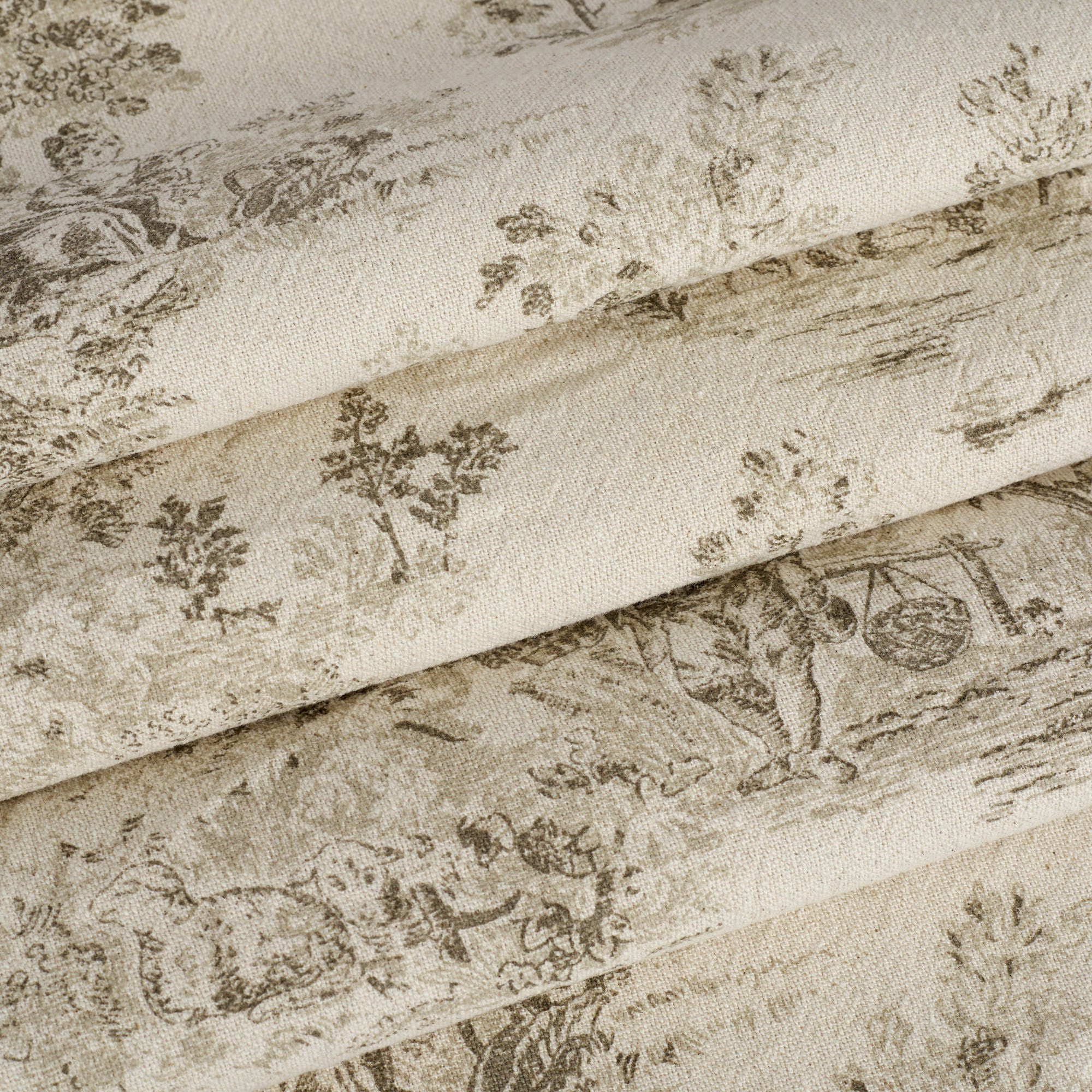 Tonic Living Colette Portobello fabric for drapery and Roman shades featuring a classic French toile pattern.