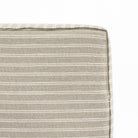 a dusty sage green and oatmeal belgian farmhouse striped fabric ottoman pouf : bottom zipper detail