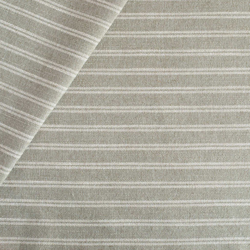 a sage green and cream horizontal stripe upholstery fabric